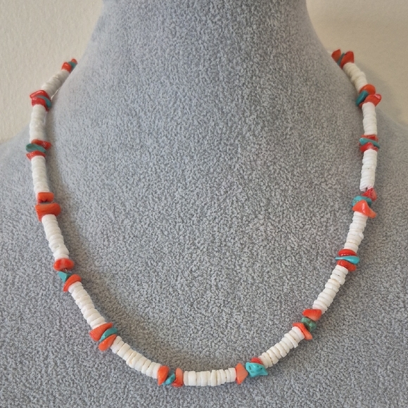 craftsman Jewelry - Shell, Turqouise, Coral, 3 Piece Jewelry Set, NATURAL